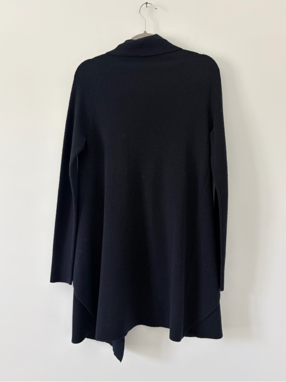 Theory Navy Blue Wool Ribbed Knit Waterfall Casual Neutral Cardigan Sweater M - Picture 4 of 6